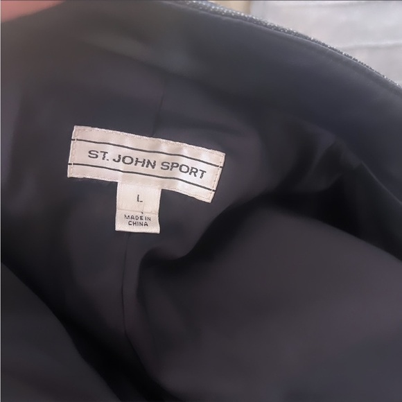 ST JOHN SPORT Navy Blue Lambs Leather & Denim Trim Zip Up Leather Jacket Size L - Picture 12 of 14